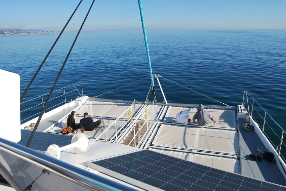 Malaga: Sailing Catamaran Sunset Cruise with Live DJ & Drink - Where to sit on a catamaran for best views (and best sound)